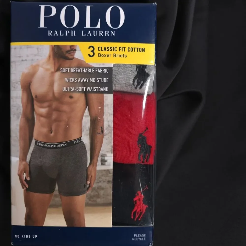 POLO RALPH LAUREN New Men SMALL 3 Pack Classic Fit Cotton Wicking Boxer Briefs
